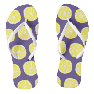 Tongs Citrus Citron Fruit Tropique Été Jaune Violet
