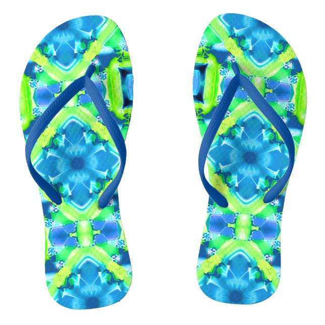 Tongs Cobalt Blue et Lime Green Tie Dye Motif (Semelle)