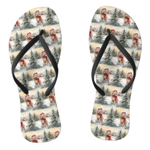 Tongs Cockapoo Dog in Snow Christmas