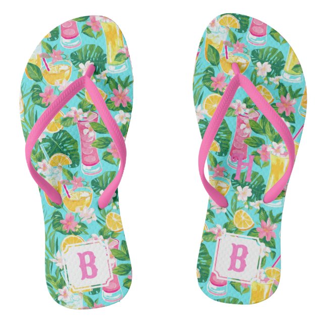 Tongs Cocktails tropicaux d'été de Preppy | Monogramme (Semelle)