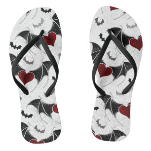 Tongs Coeur d'Halloween avec ailes de chauve-souris noir