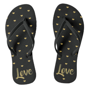 Tongs Coeurs d'amour de noir et d'or