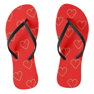 Tongs Coeurs en forme de coeur sur rouge
