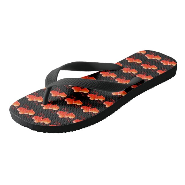 Tongs Coeurs orange rouge joli symbole motif de l'amour (Incliné)