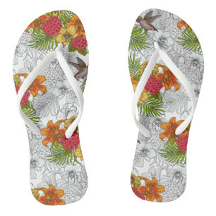 Tongs Colibris et bouquet tropical