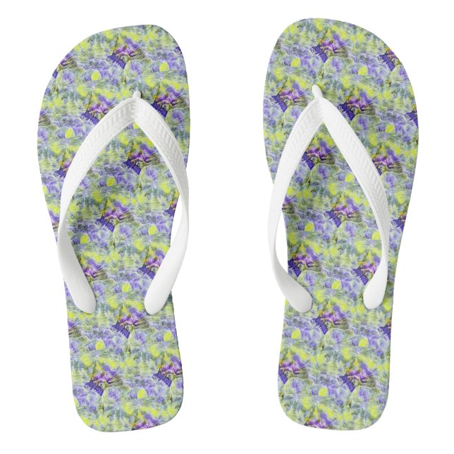 Tongs Coquillage bleu mer violet aquarelle peinture le (Semelle)