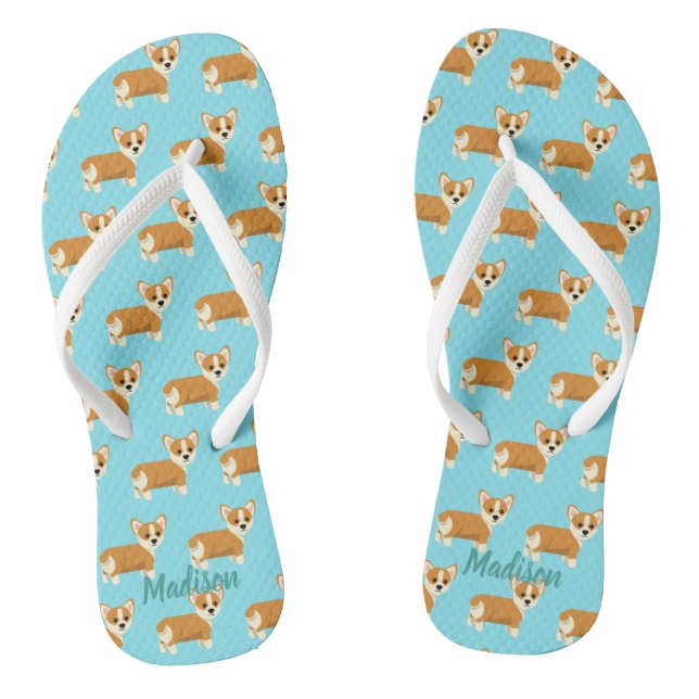 Tongs Corgi personnalisé Cute Turquoise (Semelle)