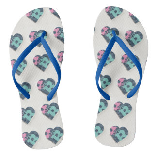 Tongs Couleur Bleu du Carnet du Coeur mignon Paire des t