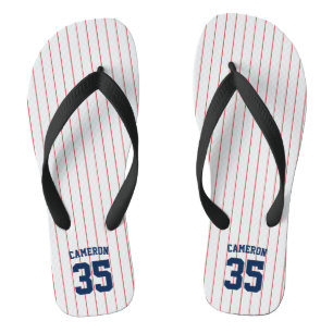 Tongs Couleurs modifiables Stripes de baseball Nom
