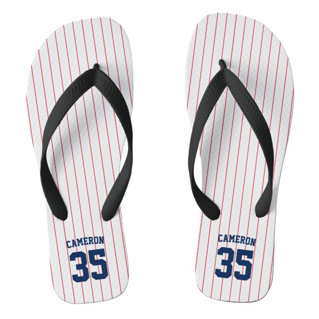 Tongs Couleurs modifiables Stripes de baseball Nom (Semelle)
