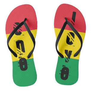 Tongs Couleurs Rasta Vert Jaune Rouge Grilles Motif Drap