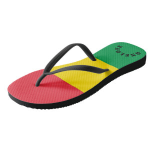 Tongs Couleurs Rasta Vert Jaune Rouge Grilles Motif Drap