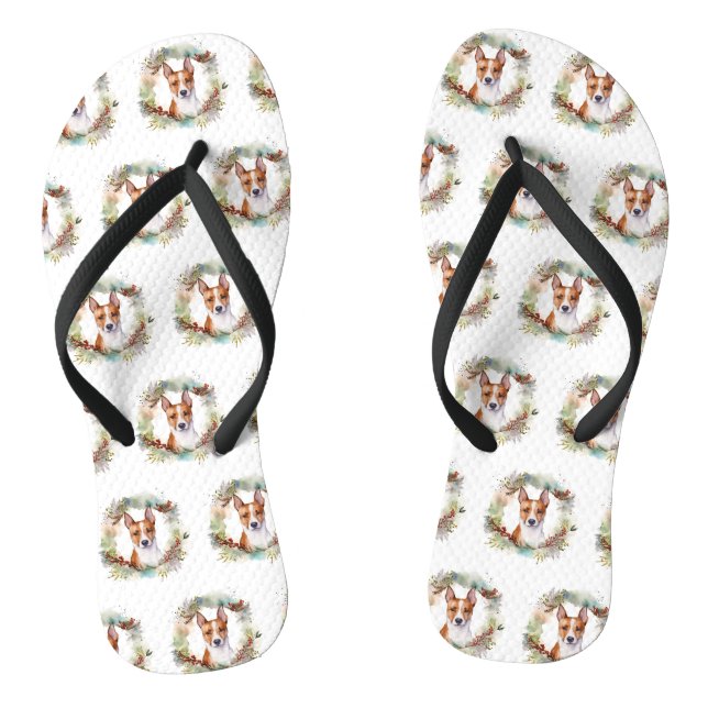 Tongs Coupe de fête de la couronne de Noël Basenji (Semelle)