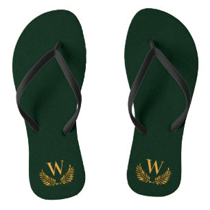 Tongs Couronne de laurier en or vert émeraude monogramme