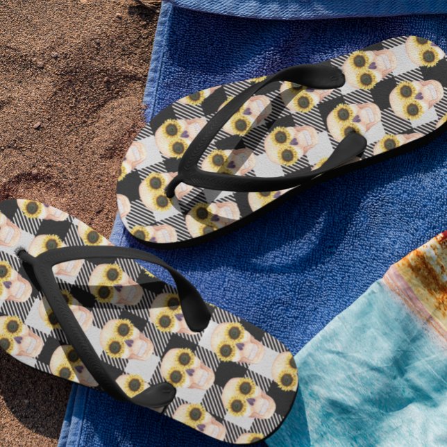 Tongs Crâne de tournesol Plaid de Buffalo (Créateur téléchargé)