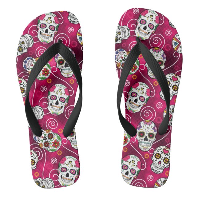 Tongs Crânes à sucre et tourbillons Rose Red ID725 (Semelle)