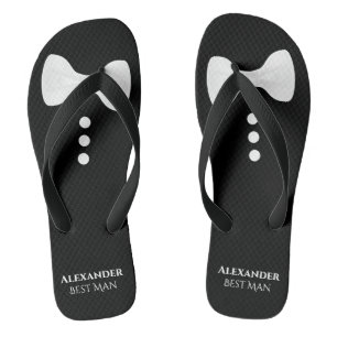 Tongs Cravate blanche Bow sur Black Cute Fun Best Man Ma
