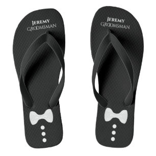 Tongs Cravate Cute Bow & boutons Black Groomsman Mariage
