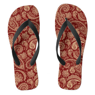 Tongs Crème Rouge Crimson Et Beige Vintage Paisley