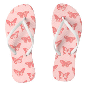 Tongs Croquis de papillon, rose corail