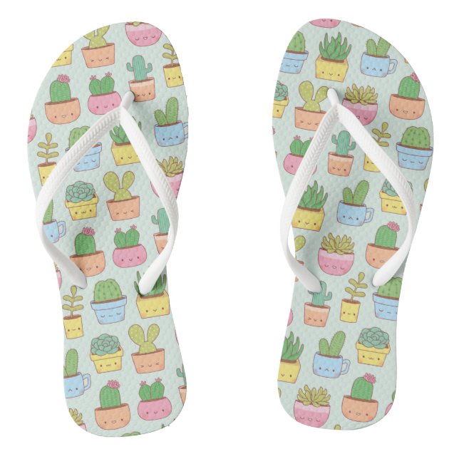 Tongs Cute Cactus Succulents Plante Doodles Motif (Semelle)