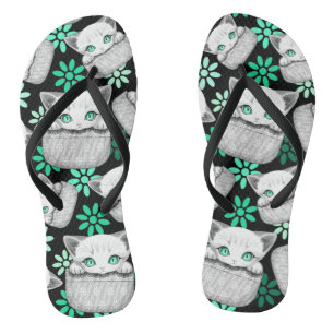 Tongs Cute de chat et pointe joueuse à partir d'une poch