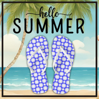 Tongs Cute Floral Daisy Motif Bleu et Blanc été