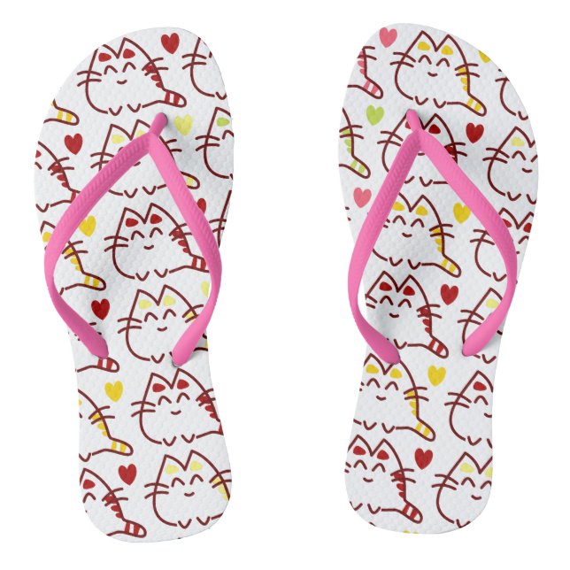 Tongs Cute Kawaii Chats et Coeurs Motif (Semelle)