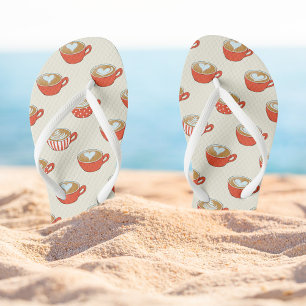 Tongs Cute Latte Art dans le Motif de Mugs de café rouge