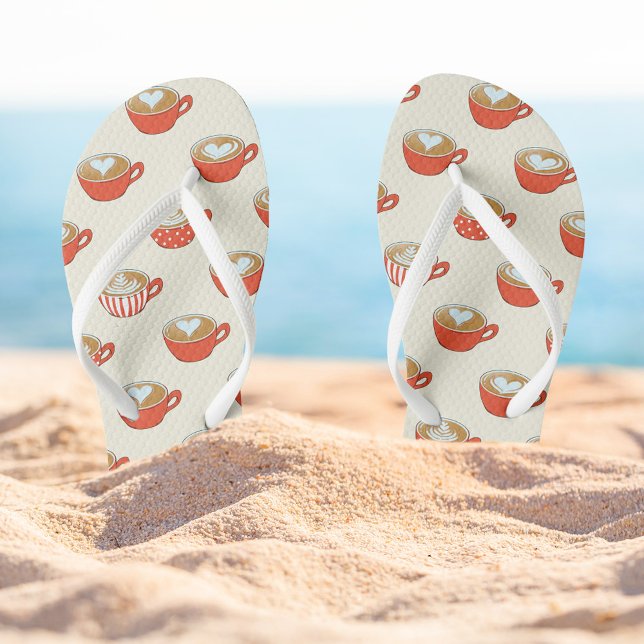Tongs Cute Latte Art dans le Motif de Mugs de café rouge (Red Coffee Mugs Flip-flops)