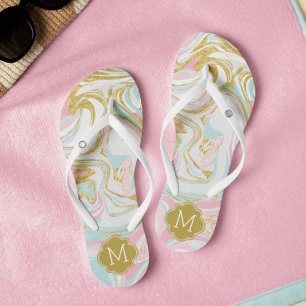 Tongs Cute rose et or Suminagashi Monogramme