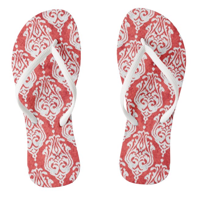 Tongs Cute rouge et blanc damask ikat motifs tribaux (Semelle)