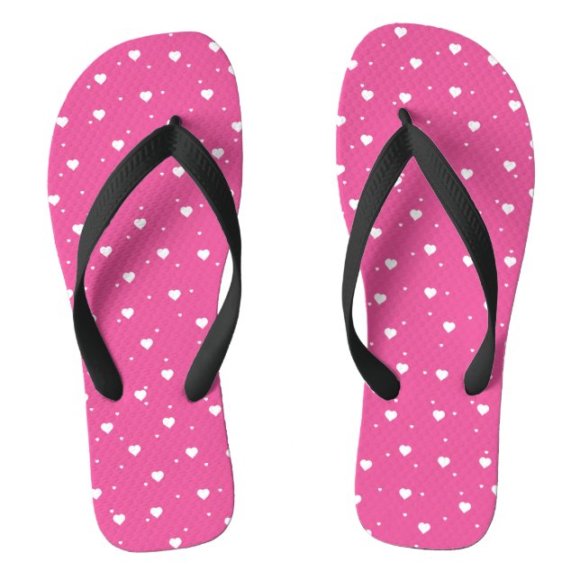 Tongs Cute White Hearts Motif Hot rose Arrière - plan (Semelle)
