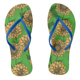 Tongs Dahlias en jaune et vert