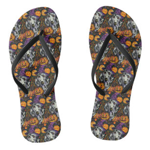 Tongs Dalmatien effrayant, sorcière d'Halloween et citro