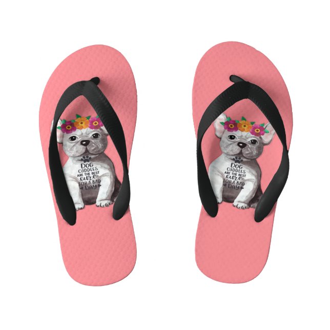 Tongs de French Bulldog rose pour enfants (Semelle)