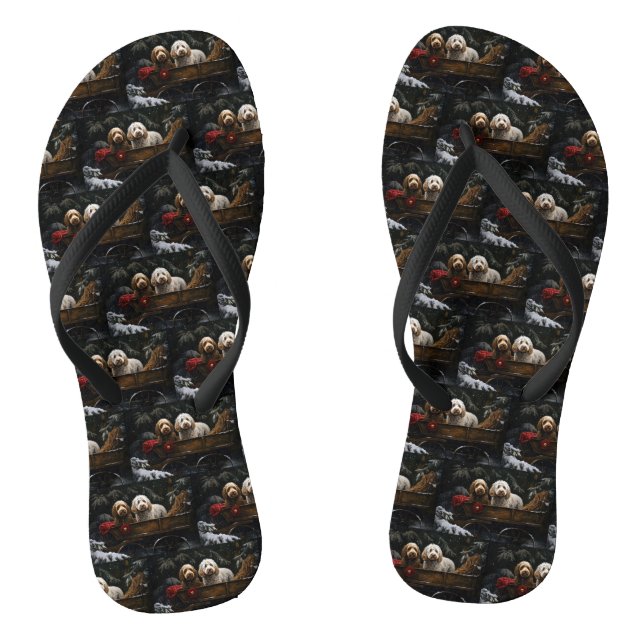Tongs Décor de Noël Cockapoo Snowy Sleigh (Semelle)