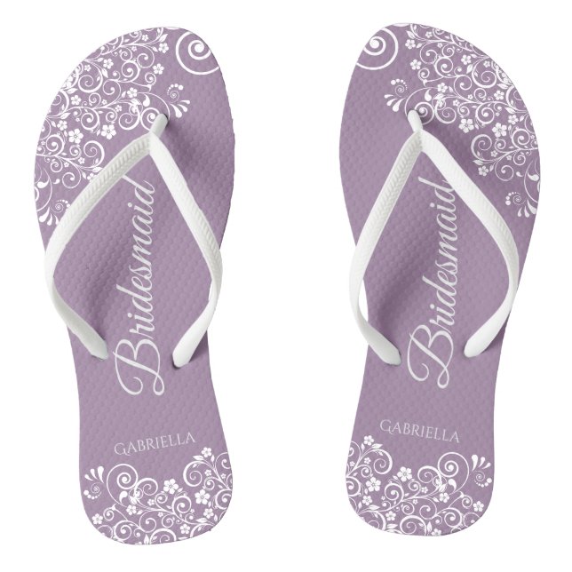 Tongs Dentelle blanche sur Dusty Purple Bridesmaid Maria (Semelle)