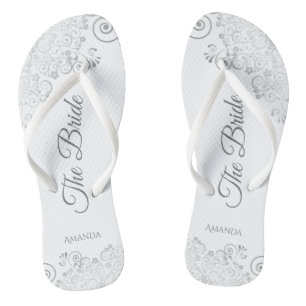 Tongs Dentelle d'argent sur blanc Élégant Le Mariage de 