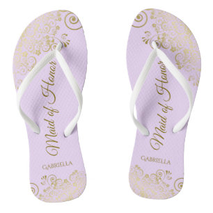 Tongs Dentelle d'or sur Lilac Purple Maid of Honor Maria