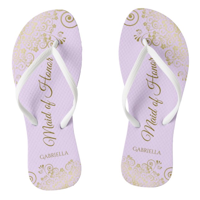 Tongs Dentelle d'or sur Lilac Purple Maid of Honor Maria (Semelle)