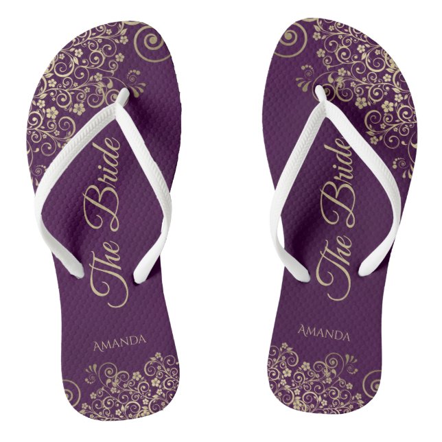Tongs Dentelle d'or sur Plum Purple Élégant Le Mariage d (Semelle)