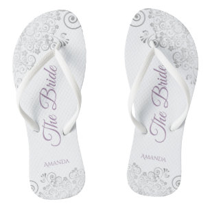 Tongs Dentelle et lavande en argent Script Le Mariage de