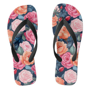 Tongs Design Motif Rose rouge rose orange