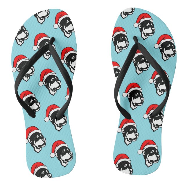 Tongs Doigt Rottweiler portant le chapeau de Noël rouge (Semelle)