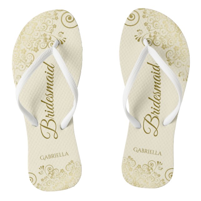 Tongs Doré Lace Elégante crème ivoire Bridesmaid Mariage (Semelle)