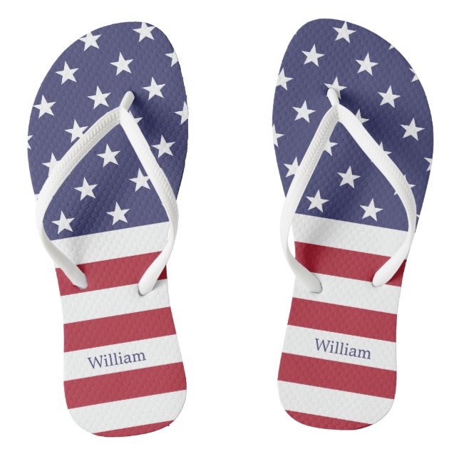 Tongs Drapeau américain Patriotique Nom personnalisé Ble (Semelle)