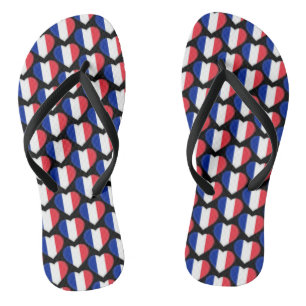 Tongs Drapeau français Couleurs Coeurs Motif Patriotique