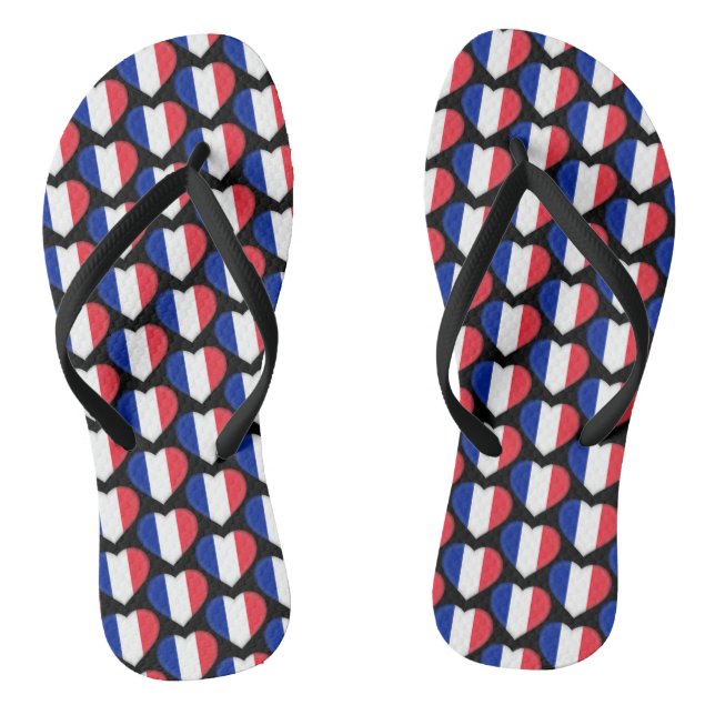 Tongs Drapeau français Couleurs Coeurs Motif Patriotique (Semelle)
