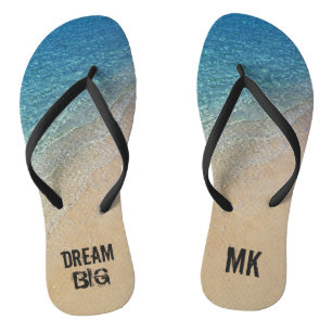Tongs Dream Big Ocean Beach avec un nom de monogramme pe
